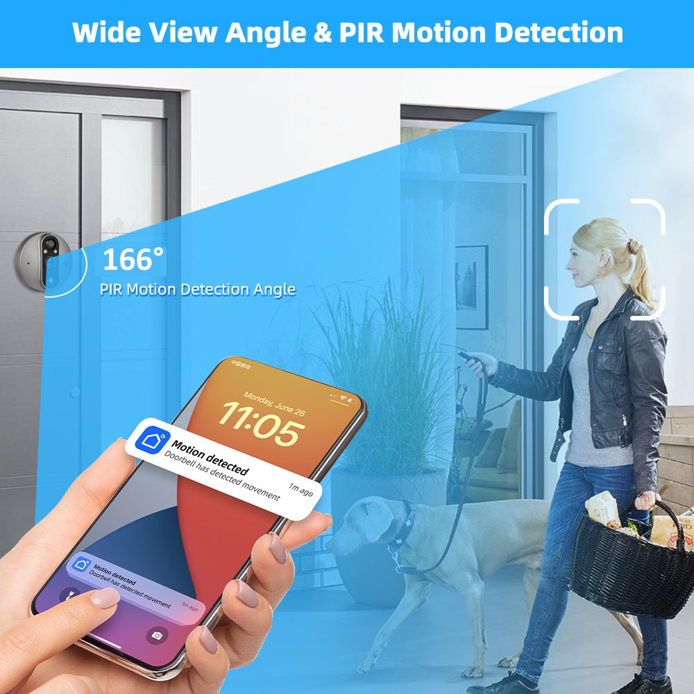 3MP WiFi Smart Tuya Peephole 5 - Home Security Doorbell Camera 评论和价格