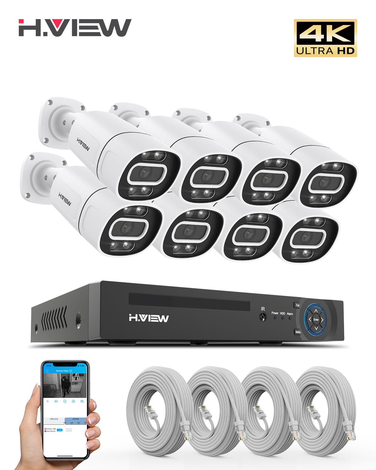 H.View 4K 5Mp 8Mp poe Cctv Sec - Home Security Services 评论和价格
