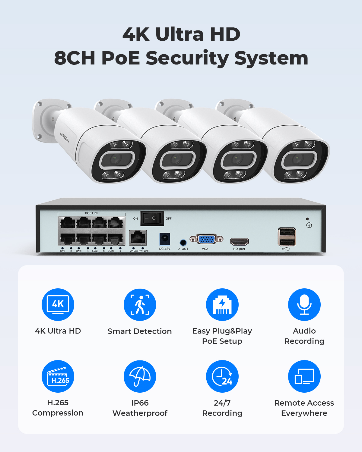 H.View 4K 5Mp 8Mp poe Cctv Sec - Home Security Services 评论和价格